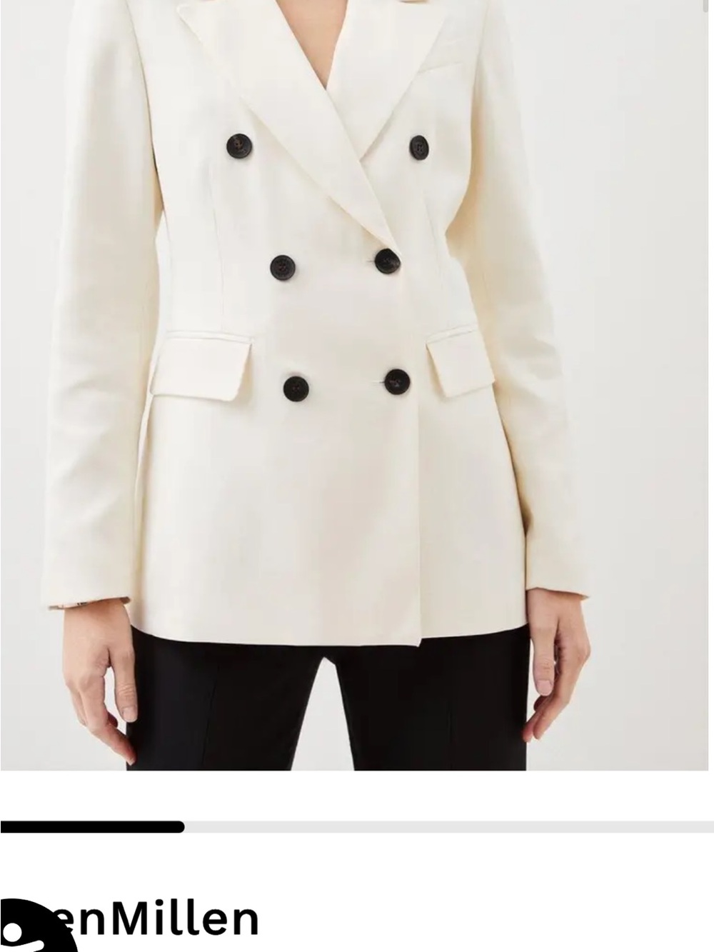 Karen Millen Cream Double-Breasted Blazer with Black Buttons